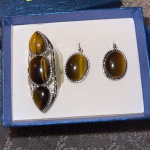 South African Tigers Eye ring & earrings